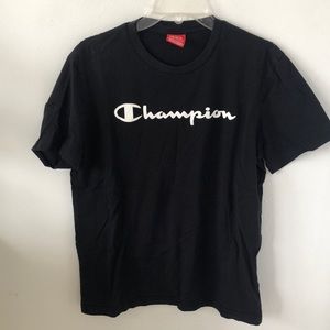 Champion 100% Cotton Men's Short Sleeve Tee Black White Letters Sz‎ M - EUC